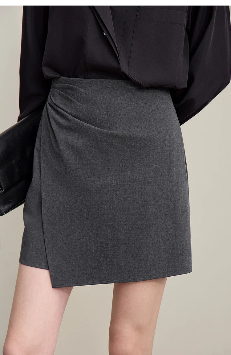 Mini Skirt 2026 Spring New Asymmetrical Pleated Short A-Line Skirt Commuter Solid Color Versatile Women's Clothing 12611004