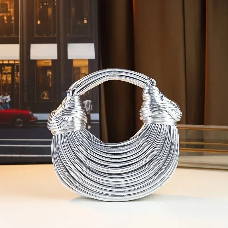 Luxury Designer Handbags Hand-woven Noodle Bag Knot Bag silver Dinner Bag