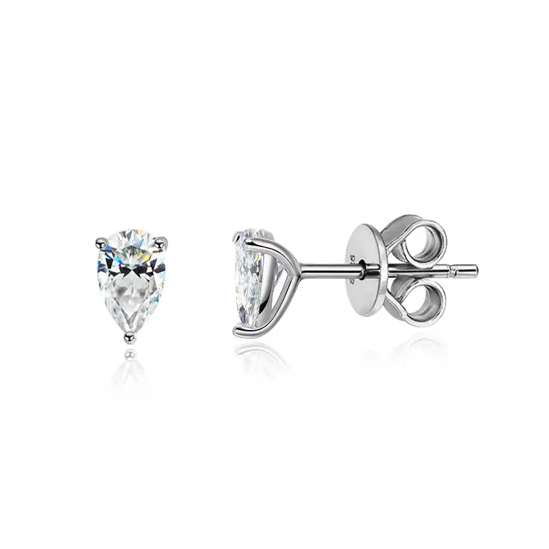 0.5CT 1CT Pear Cut Certified Moissanite Stud Earrings for Women 100% 925 Sterling Silver Plated 18k Gold Wedding Jewelry