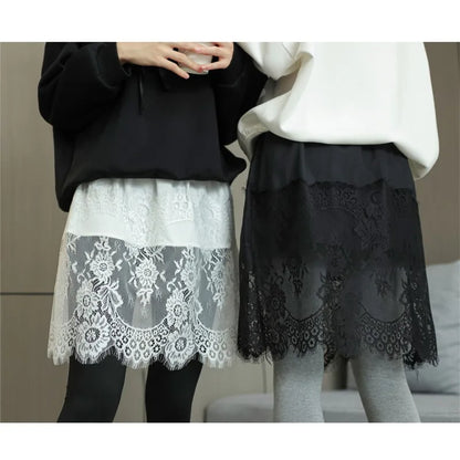 Women Lace Floral False Hem Layering Fake Top Lower Skirt Half Shirt Blouse Skirt Extenders Skirt Fake Hem