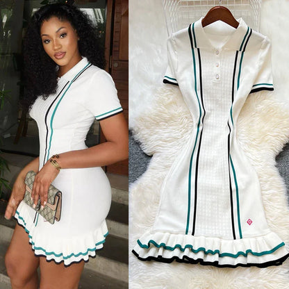 Fashion Women Knitted Mini Dress Ins Hot Sexy Package Hips Ruffled Party Dress Streetwear Lady Outfits Vestidos