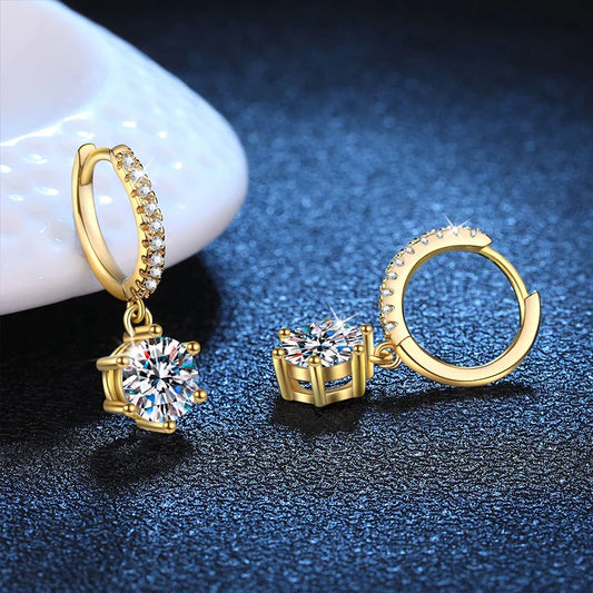 0.5ct 1ct Moissanite Drop Earrings S925 Sterling Silver with Gold Plated Wedding Jewelry With Certificate Hoop Earrings