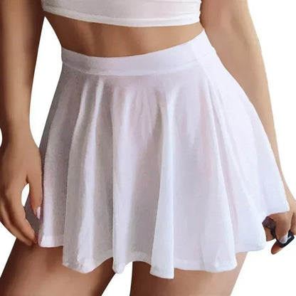 Sexy See Through Girls A-Line High Waist Pleated Skirt Mini Short Black Long White Wrap Hips Pencil Skirts for Woman