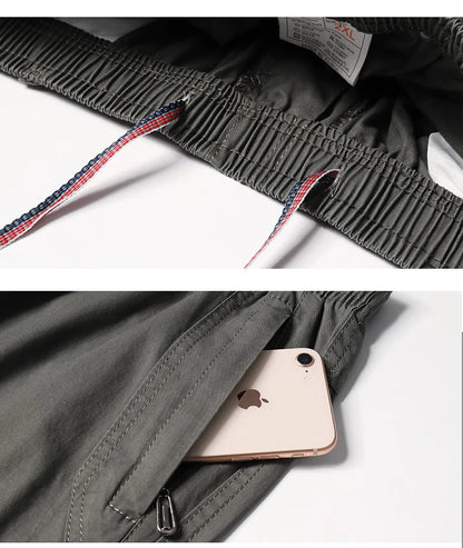 Mens Casual Pants With Zipper Pockets Cotton High Quality 2023 Summer Autumn Stretchable Waist Sports Work Utility Trousers
