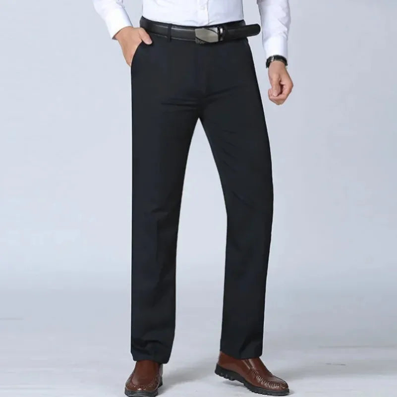 Summer Thin Autumn Thick Men's 100% Cotton Straight Suit Pants Loose Trousers Business Solid Khaki Casual Brand Clothes GOZBKF
