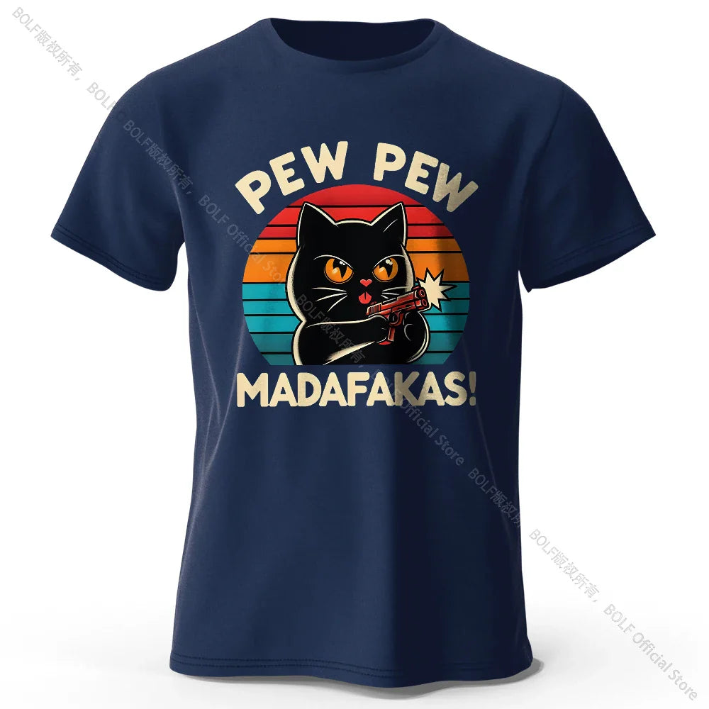 Cute Hand-Drawn Cat Doodle Print 100% Cotton T-Shirt, Ultra Soft Round Neck Short Sleeve Tee for Men & Women