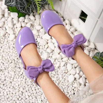Fashion Girls Wedding Party Sandals for Dress Elegant Children Causal Princess High Heel Sandals Kids Leather Shoes with Bowknot