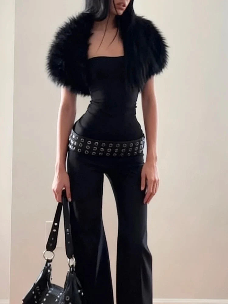 Trend Classic 2-Piece Set Women Sexy Furry Shawl+Sleeveless Tank Top Fashion Party Club Stretch Skinny Activi Outfits