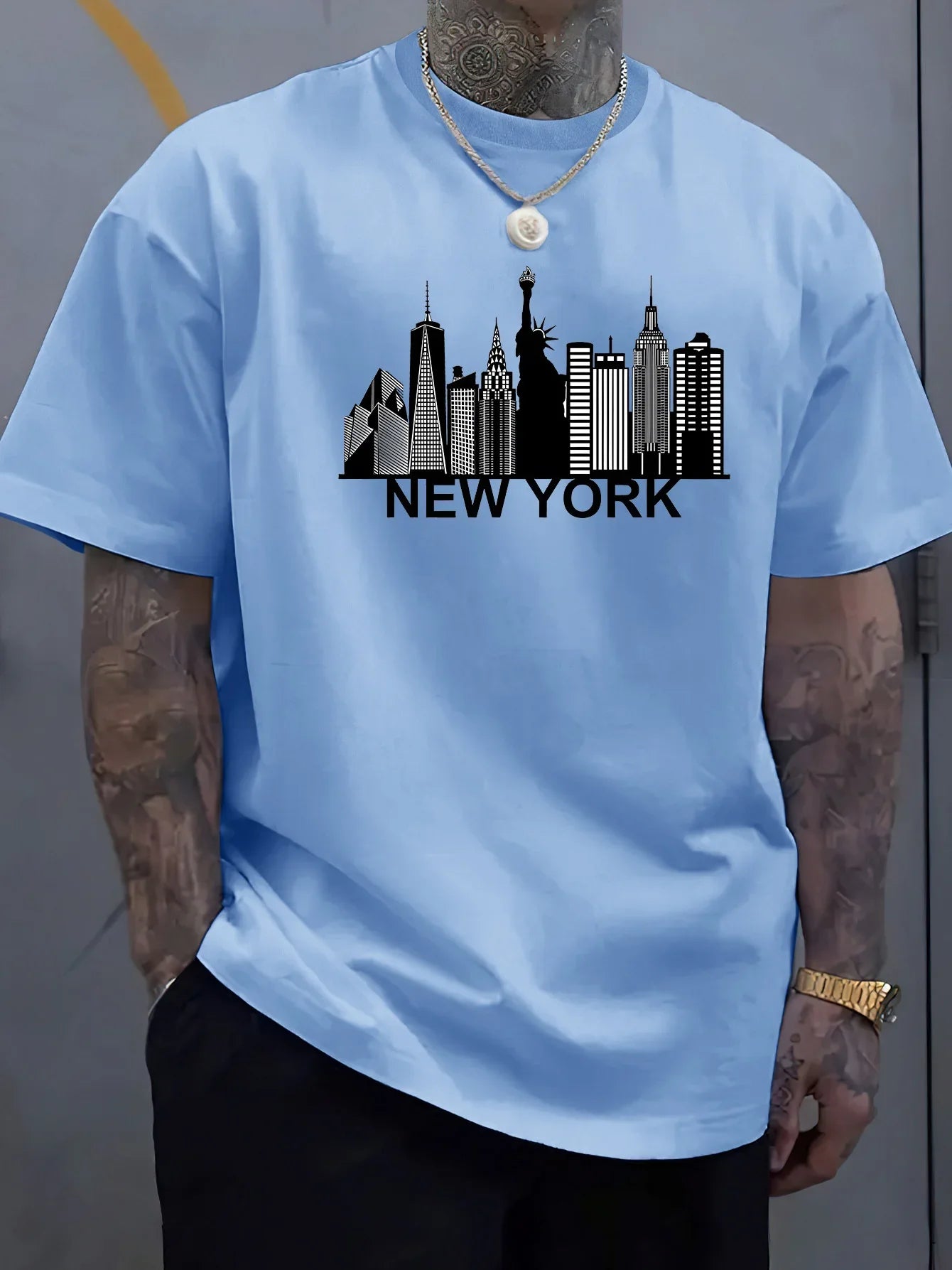 Classic New York City pattern print,men pure cotton fashionable casual loose roundneck Tshirt,trendy and creative outfit design