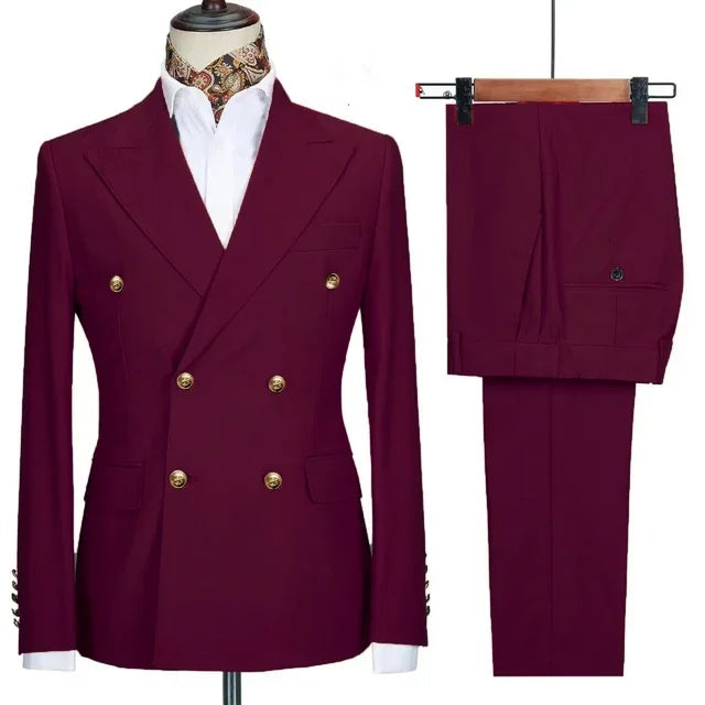 Double Breasted Men Suit Navy Blue High Quality Wedding Costume Party Prom Gold Buttons Groom Suits
