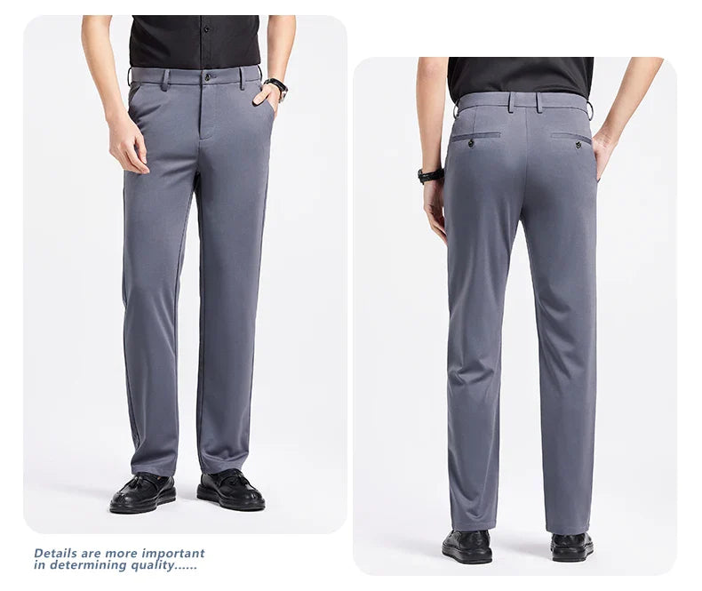 Men Spring Summer Thin Formal Dress Pants High Quality Elastic Waist Business Casual Suit Trousers Work Office Black Long Pants