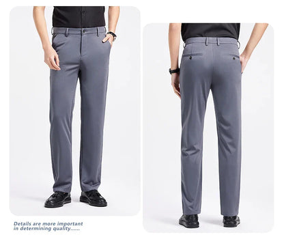 Men Spring Summer Thin Formal Dress Pants High Quality Elastic Waist Business Casual Suit Trousers Work Office Black Long Pants