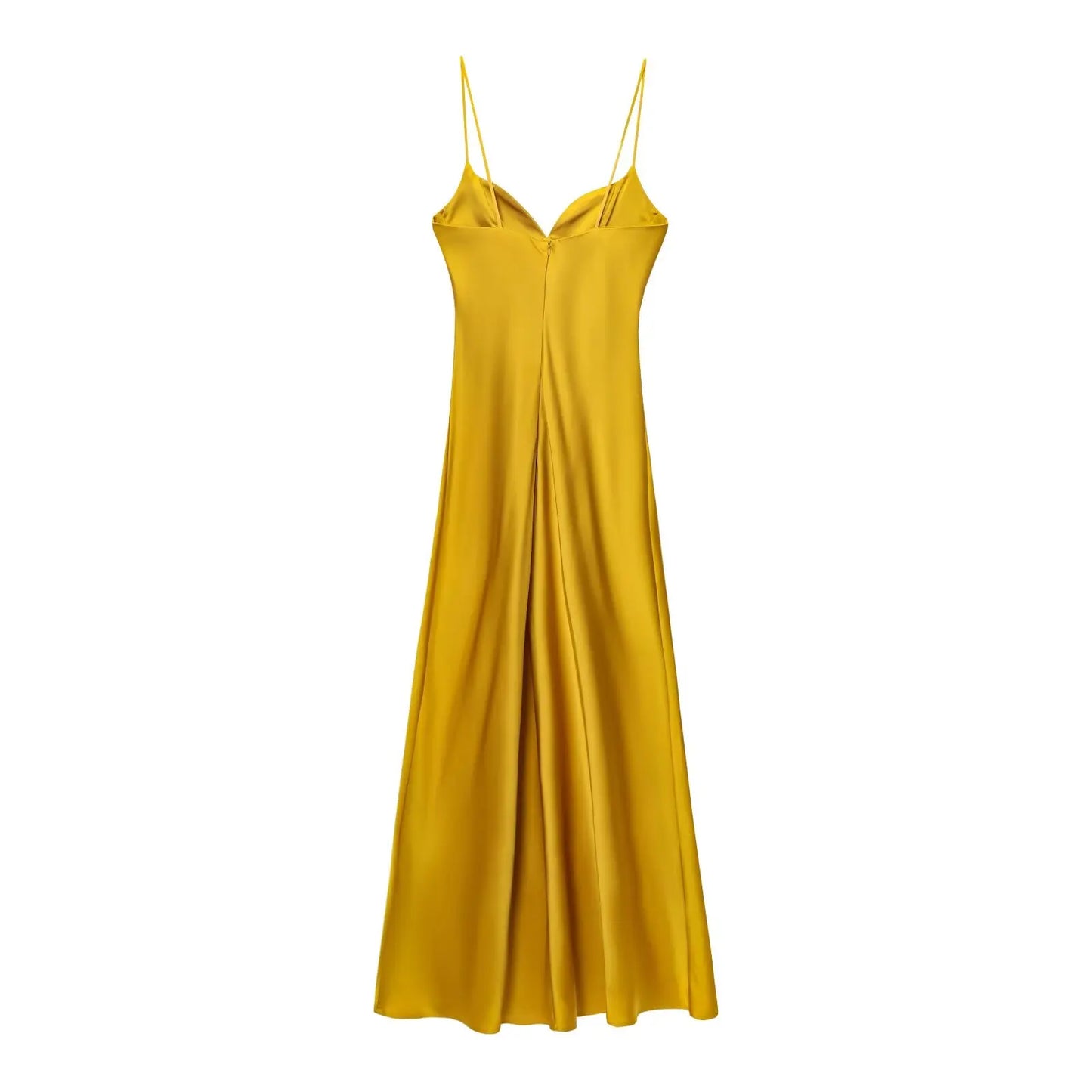 Women Red V-Neck Holiday Style Satin Texture Long Dress Sleeveless Summer Women's Back Zipper Fashion Sling Dresses