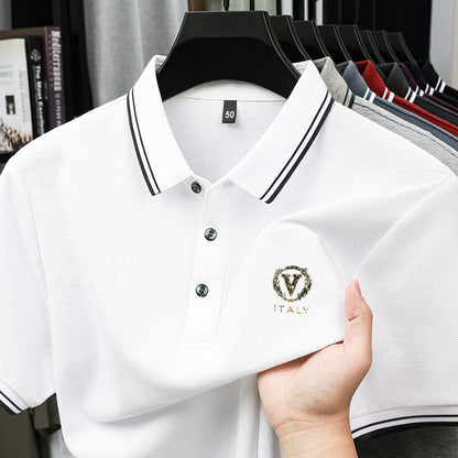 100% pure cotton men's polo shirt high-end brand unique letter printed short sleeve summer new comfortable casual lapel T-shirt