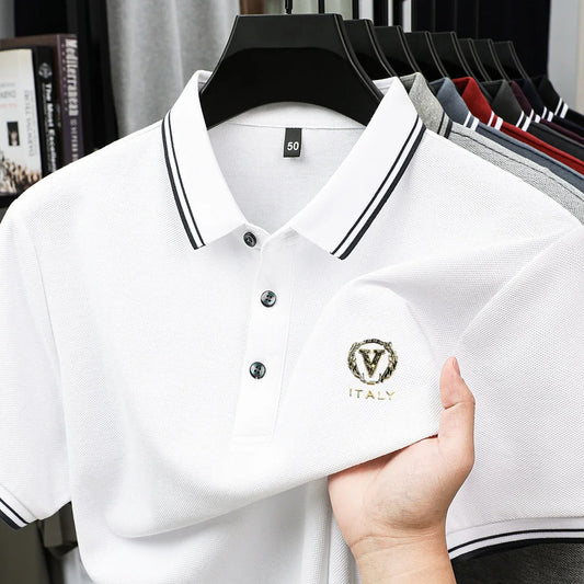 100% pure cotton men's polo shirt high-end brand unique letter printed short sleeve summer new comfortable casual lapel T-shirt