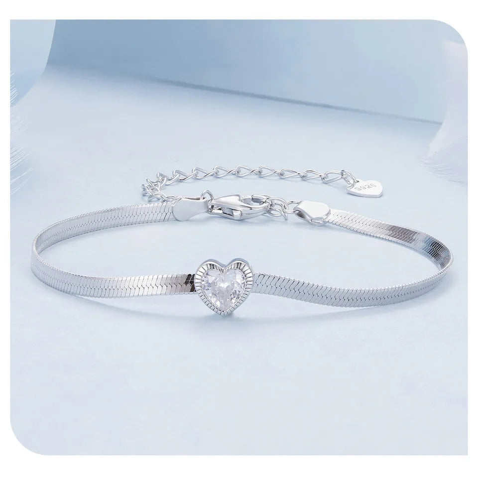 925 Sterling Silver Punk Herringbone Snake Chain Bracelet Heart Blade Chain Link Platinum Plated for Women Fine Jewelry