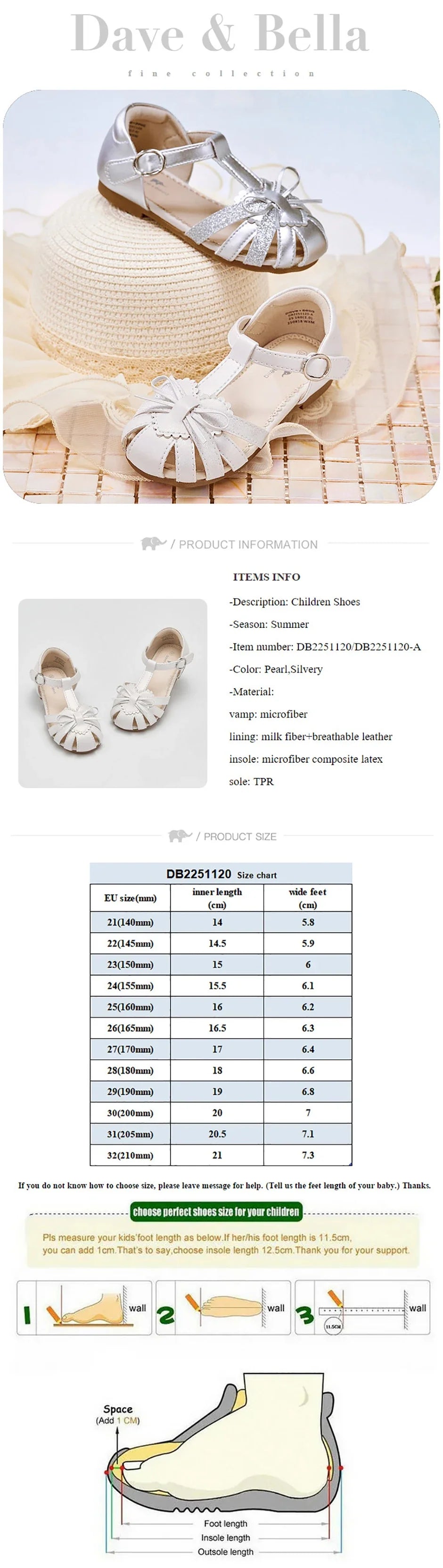 Girls Summer Sandals Children Fashion Shoes Soft Cool Breathable Princess Sweet Party Baby Casual Sandals DB2251120-A