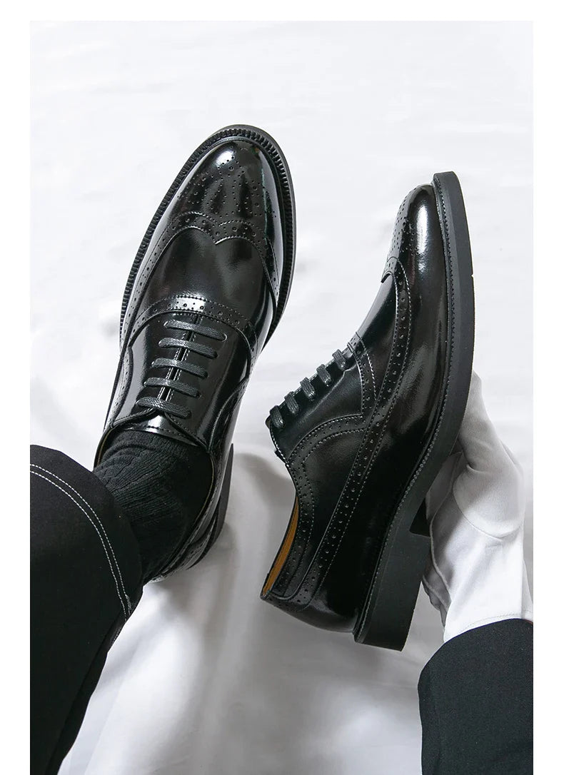 Men Suit Casual Shoes Luxury Men Brogue Dress Shoes Formal Business Leather Shoes Men Brown Wedding Italian Banquet Shoe Size 46