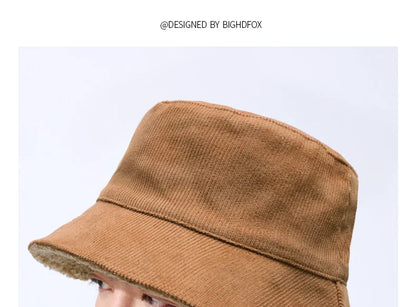 Double-sided Wearable Dad Winter Fisherman Hat Woman Corduroy Fur Bucket Hats Men Big Size Panama Hats Lady Warm Snow Hat