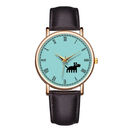 Fashion Ladies Quartz Watch Black Dog Women Watch Leather Waterproof Casual Dress Woman Watch