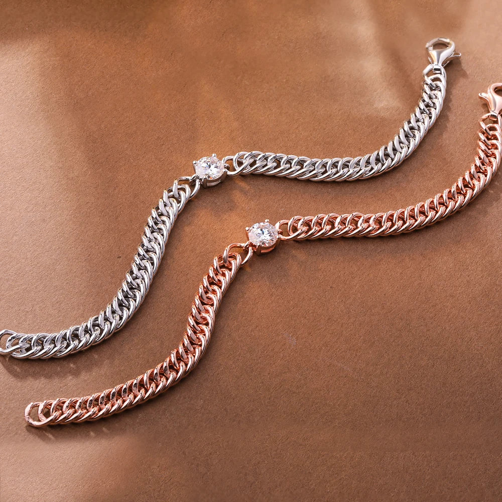 Cuban Chain Bracelet With 1carat Moissanite Diamond Bracelets For Women 925 Sterling Silver Plated 18k White Gold Fine Jewelry