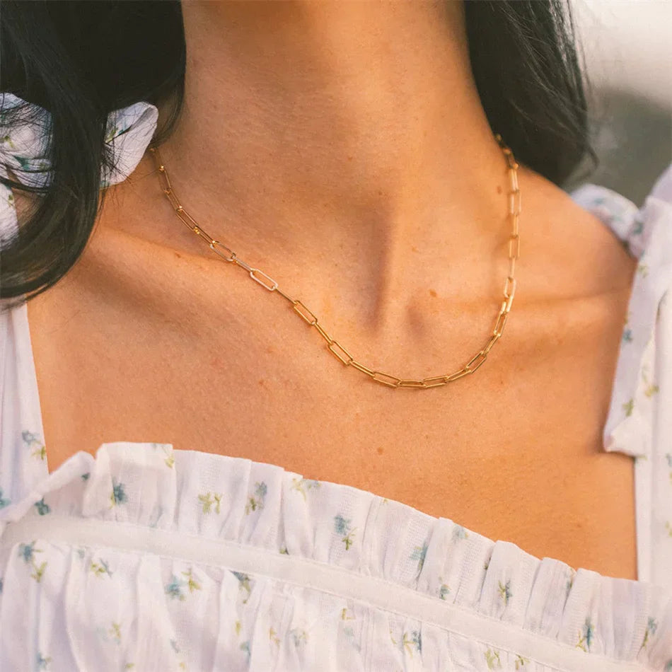 Fashion Paperclip Link Chain Women Necklace Stainless Steel Gold Color Chain Necklace For Women Men Jewelry Gift