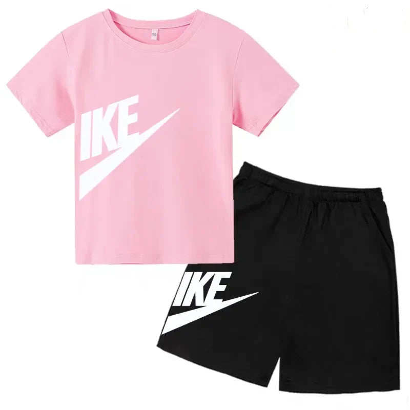 Kids Summer Short Sleeve T-shirt Shorts 2Pcs Set Boy Girl Casual Sport Jogging Suit Toddler 3-12Y