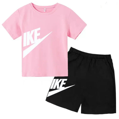 Kids Summer Short Sleeve T-shirt Shorts 2Pcs Set Boy Girl Casual Sport Jogging Suit Toddler 3-12Y