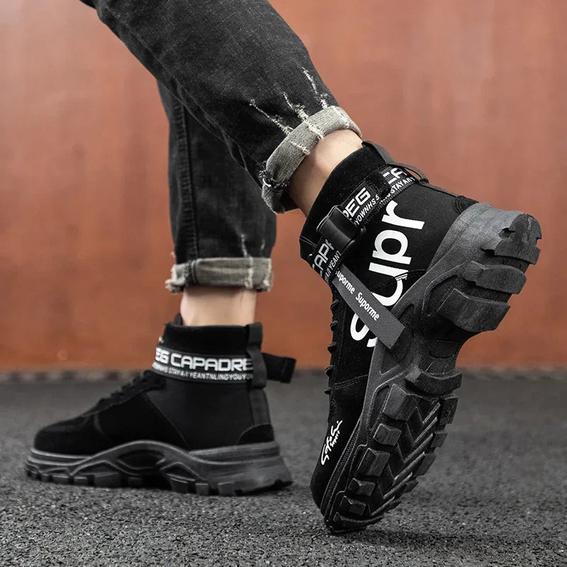 Cloth Men Boots High Top Ankle Boots British Style Men Casual Shoes Outdoor Breathable Walking Sneakers Comfortable Work Boots