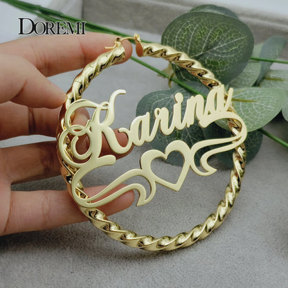 30/50/70/90MM Custom Name Earring Big Hoops Cat Character Stainless Hip Hop Style Earrings Custom Earrings for Women Gift