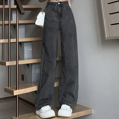 High Waist Wide Leg Jeans Lady High Street Denim Straight Leg Pants