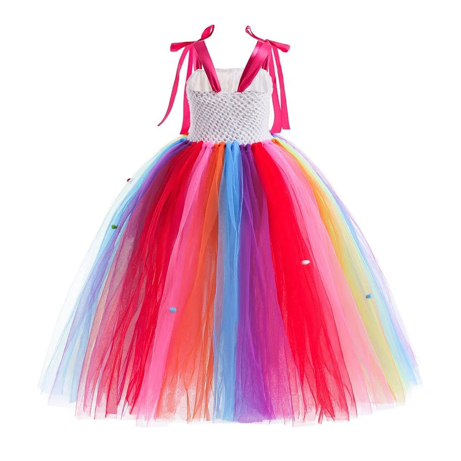 2026 New Candy Dress For Baby Girl Purim Carnival Birthday Costume Fancy Rainbow Short Sleeve Cute Dress + Accessories Set
