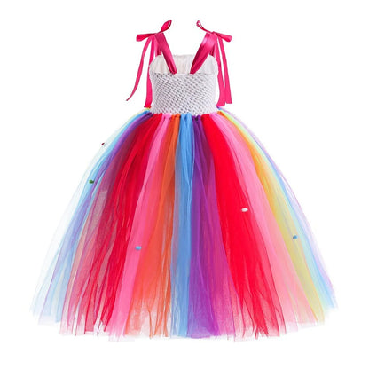 2026 New Candy Dress For Baby Girl Purim Carnival Birthday Costume Fancy Rainbow Short Sleeve Cute Dress + Accessories Set