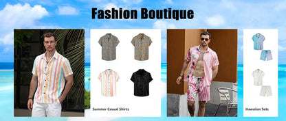 Men's New Hawaiian Short-Sleeved Shirt Shorts Set Summer Daily Travel Shirt Beach Casual Drawstring Shorts Jungle Print Set