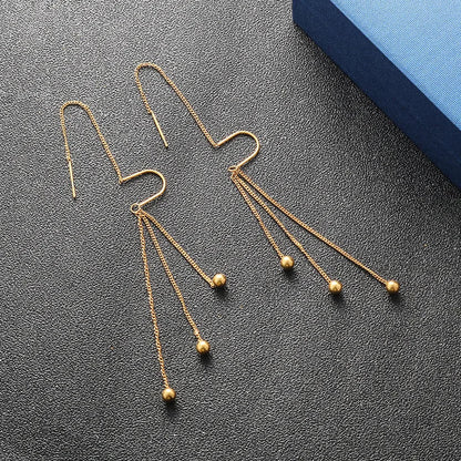 Charm Gold Color Stainless Steel Ball Long Drop Dangle Earrings for Women Exquisite Trendy Bride Ear Line Jewelry Gift Colorfast