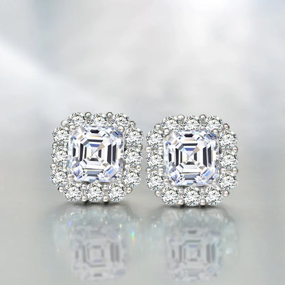 1/2carat Asscher Cut Moissanite Stud Earrings with Certificates Square Halo Diamond Earring for Women 925 Silver Fine Jewelry