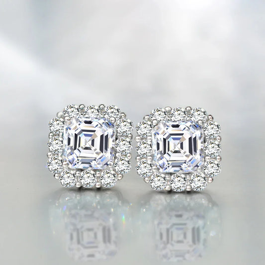 1/2carat Asscher Cut Moissanite Stud Earrings with Certificates Square Halo Diamond Earring for Women 925 Silver Fine Jewelry