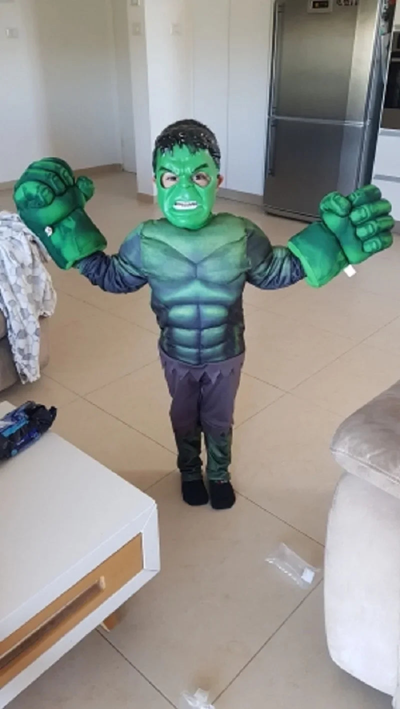 New Boys Hulk Costume Superhero Hulk Cosplay Muscle Jumpsuit Gloves Suit Girls Halloween Carnival Party Costumes