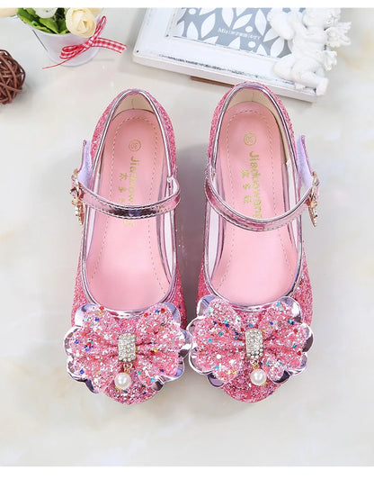 2026 Spring New Children's Shoes  Princess Shoes Girl's Fashion Sandals Crystal Princess Shoes Blue Pink Silver