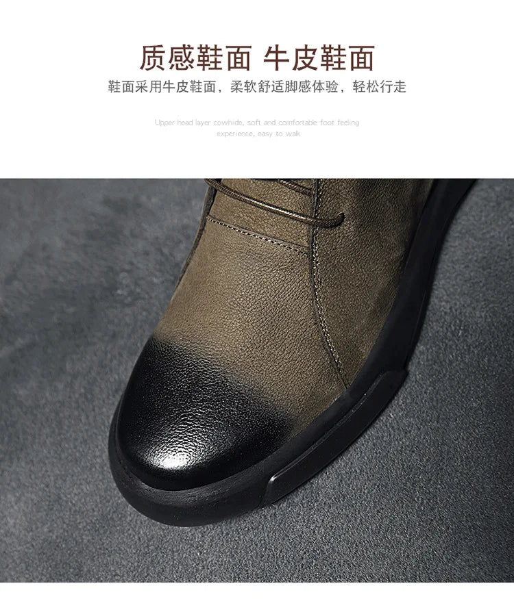 Men's Chelsea Cotton Boots Winter Men's Genuine Leather Shoes High Top Men Plush Sapato Social Masculino Zapatos Para Hombres