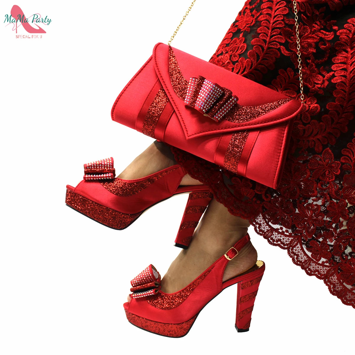 Fashion Pretty Peep Toe African Women Shoes Matching Bag Set in Silver Color Elegant Style Platform Sandals for Party