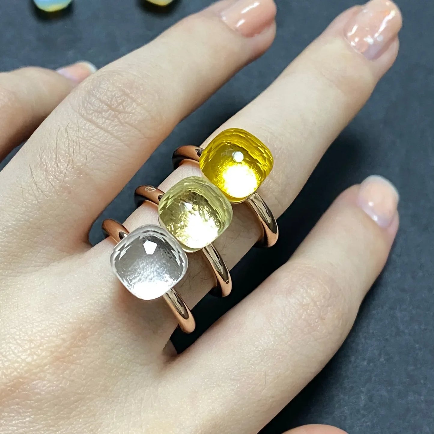 Stylish Purple Crystal Rose Gold Plated Candy Ring 30 Colors Simple Candy Color Jewelry Gift for Women Valentine's Day