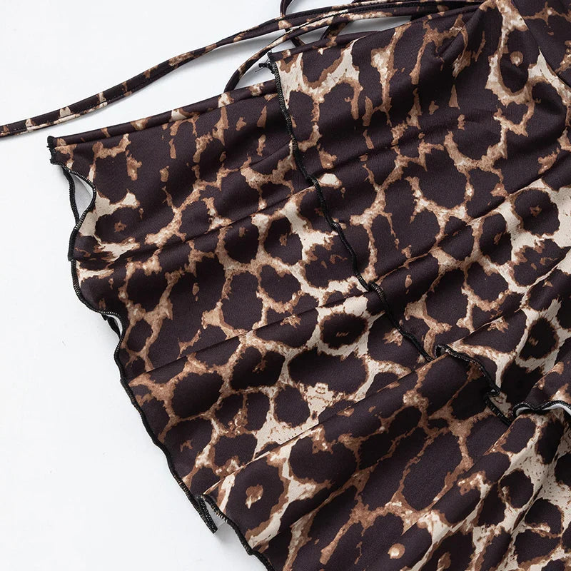 Summer New Style Elegant And Simple Floral Leopard Print Skirt Women's Fashion Ruffle Side Fake Drawstring All-Match Short Skirt