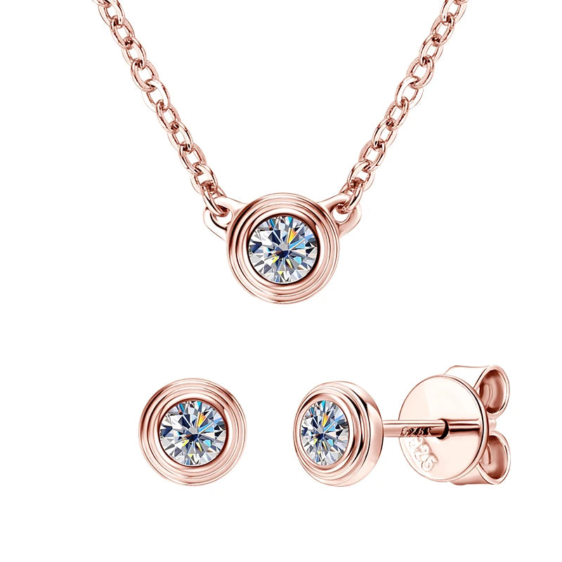 2025 Trendy 3mm Moissanite Jewelry Set 925 Silver Plated Rose Gold Necklace Bracelet Earrings Set for Women Valentine's Day Gift