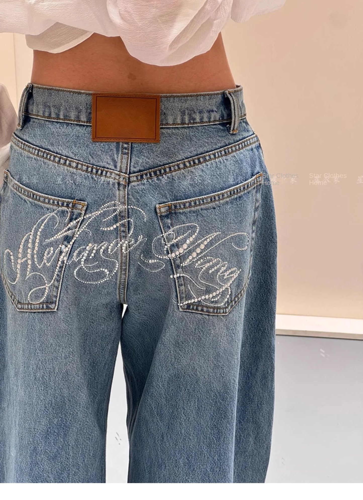 Loose Wide Leg Womens Jeans Casual  Pants Trousers Vintage Retro Design American Style Chic Distressed Oversized Fashion