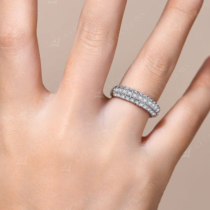 Full Lab Moissanite Diamond Rings for Women Half Wedding Band Sparkling S925 Silver Engagement Bride Fine Jewelry Gifts