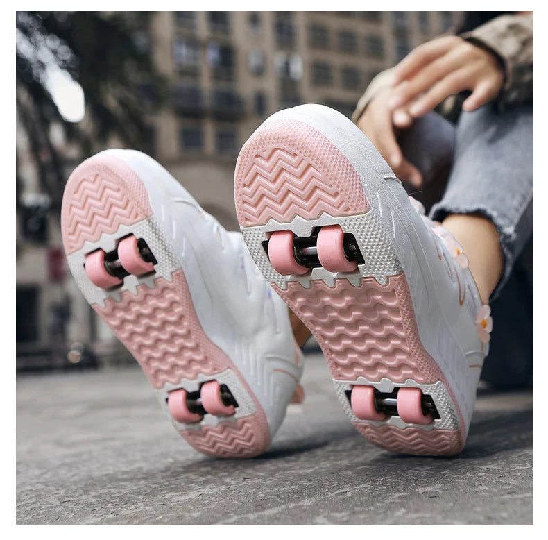 HeelysChildren's small flower decorated four-wheel roller skating sports shoe breathable roller skating girls shoes holidaygifts