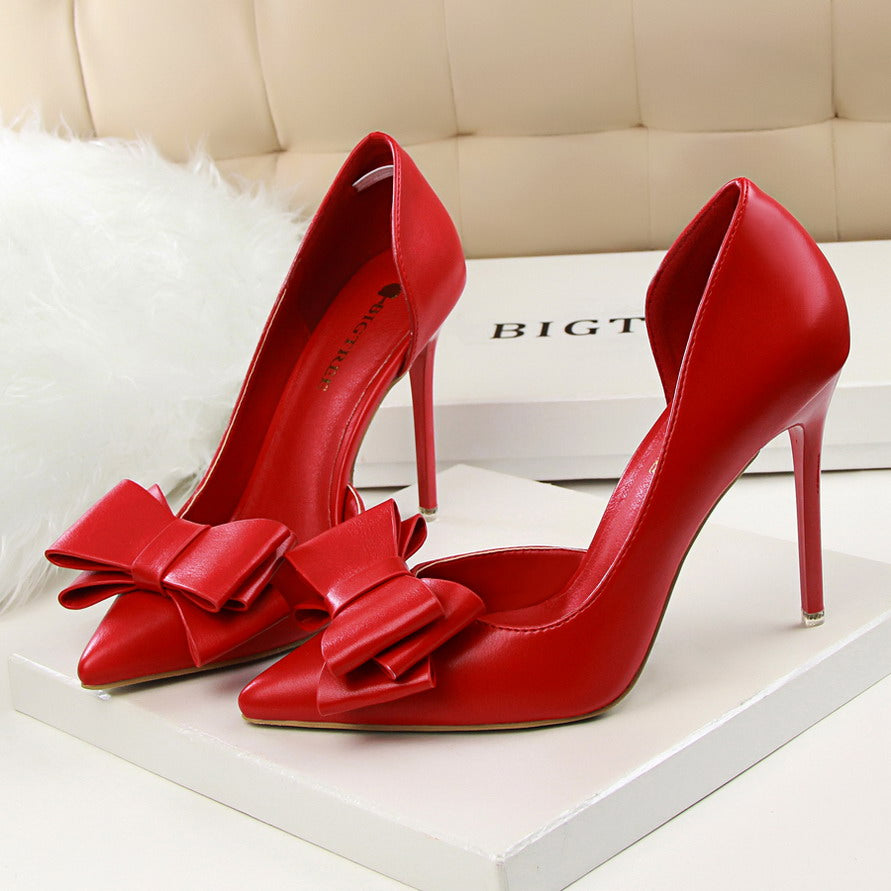 Women 7.5cm 10cm High Heels Korean Pumps Scarpins Cute Bow Middle Low Heels Lady Fetish Sweet Wedding Bridal Yellow Blue Shoes