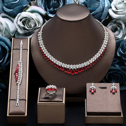 2024 Novo Conjunto de Joias de Noiva Luxuoso de Zircônia Cúbica AAA de 4 Peças para Festa de Casamento Nigéria Dubai