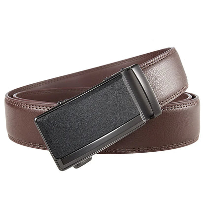 Male Cowskin Leather Belt - Automatic Buckle, Luxury Designer Style, 3.5cm, Black/Brown, Plus Size 130-170cm